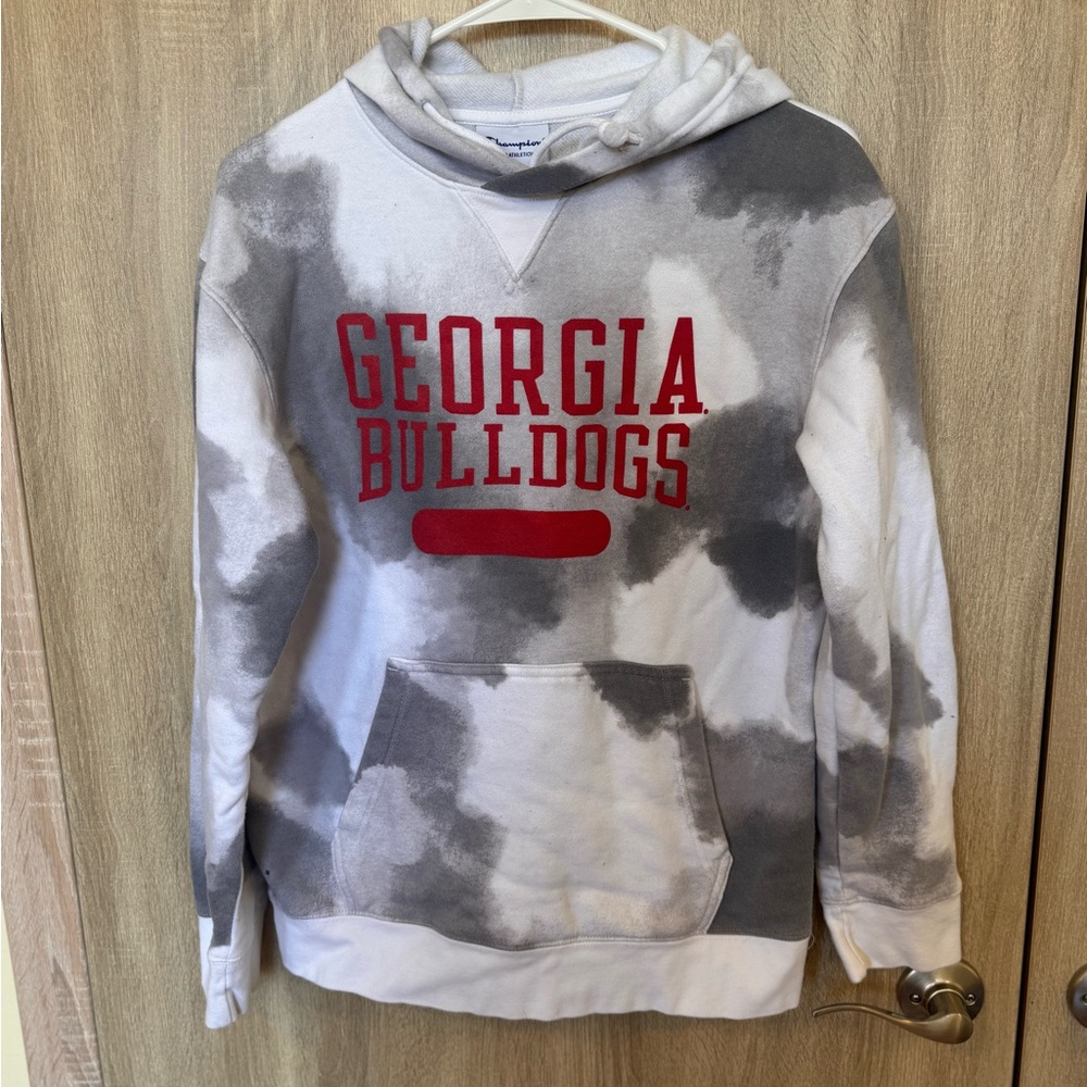 Champion Georgia Bulldogs White & Gray Tie-Dye Hoodie with Red Logo
